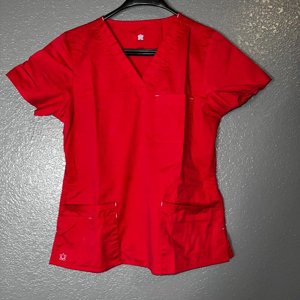 Red V-Neck Scrub Top Small 3-Pocket Medical Uniform Lightweight